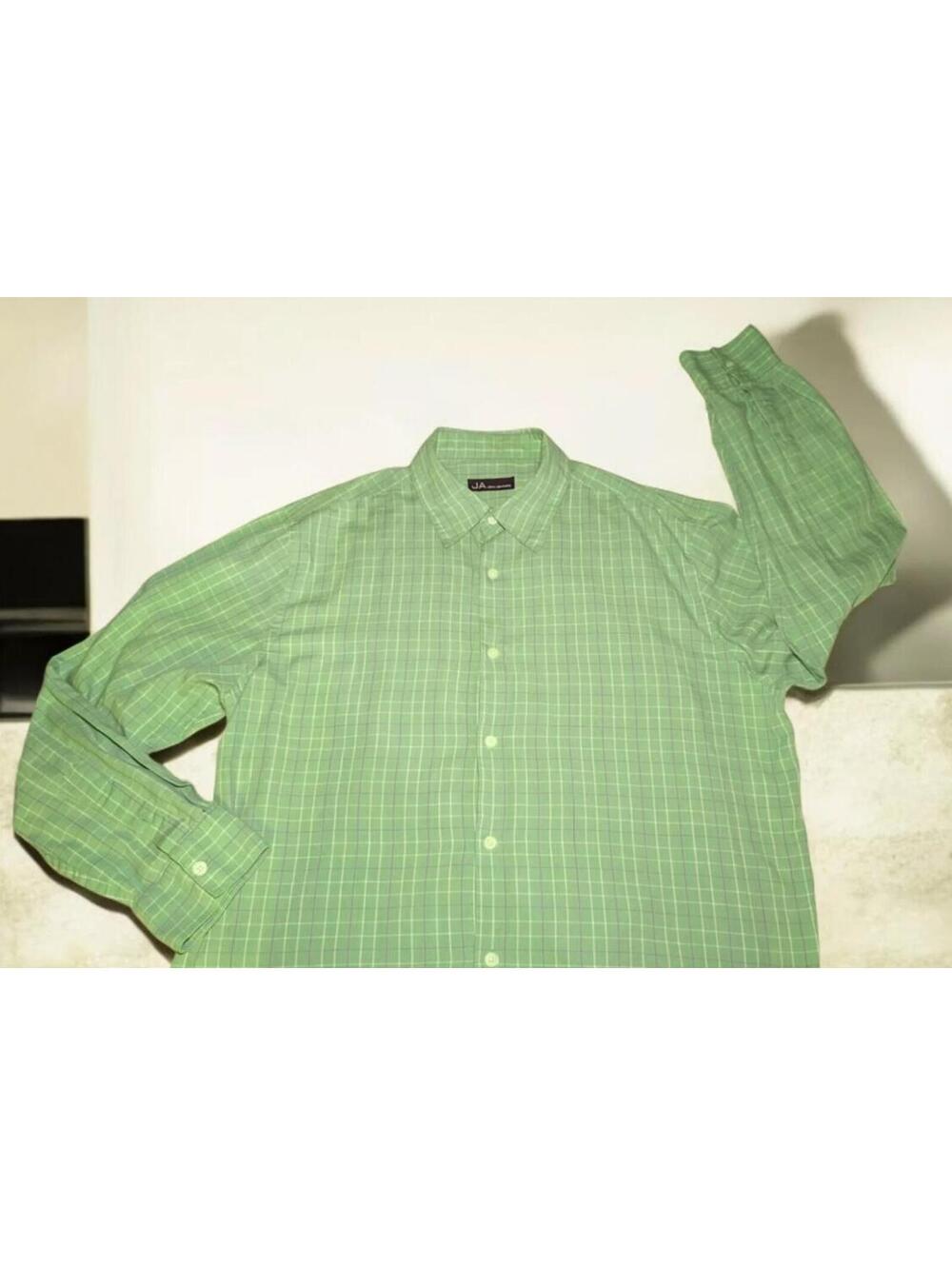Men's Size Large Green Blue PLAID Button Shirt Long Sleeve